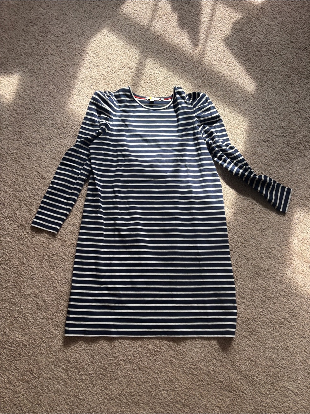 Boden Navy and White Striped Long Sleeve Shift Dress